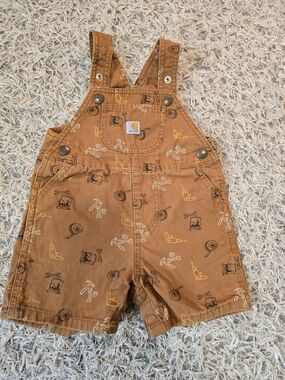 Carhartt Baby Overalls 18M Brown Workwear Print Canvas Carpenter Style Toddler